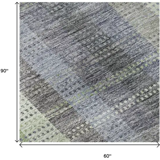 Pewter Gray And Green Plaid Washable Area Rug With UV Protection Photo 9