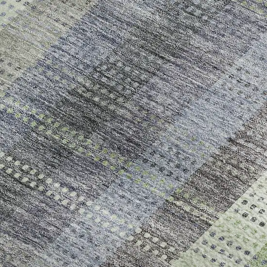 Pewter Gray And Green Plaid Washable Area Rug With UV Protection Photo 2
