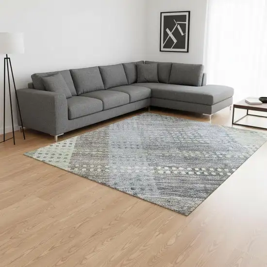 Pewter Gray And Green Plaid Washable Area Rug With UV Protection Photo 2