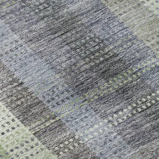 Pewter Gray And Green Plaid Washable Area Rug With UV Protection Photo 1