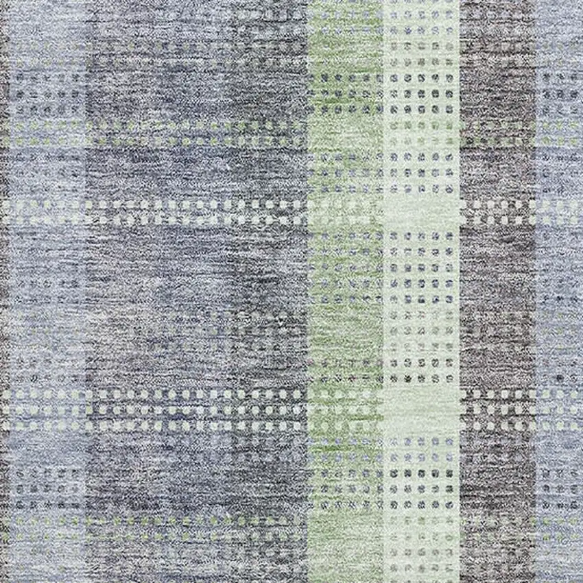Pewter Gray And Green Plaid Washable Area Rug With UV Protection Photo 3