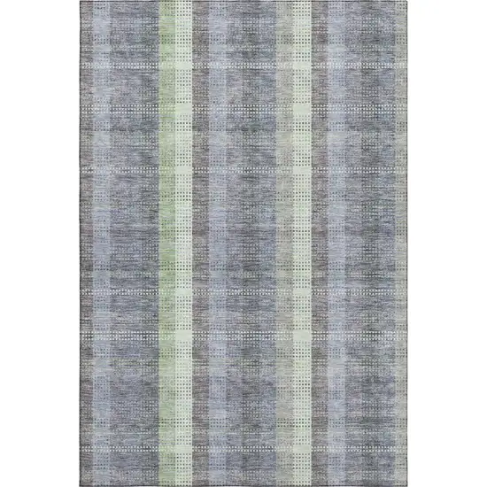 Pewter Gray And Green Plaid Washable Area Rug With UV Protection Photo 4