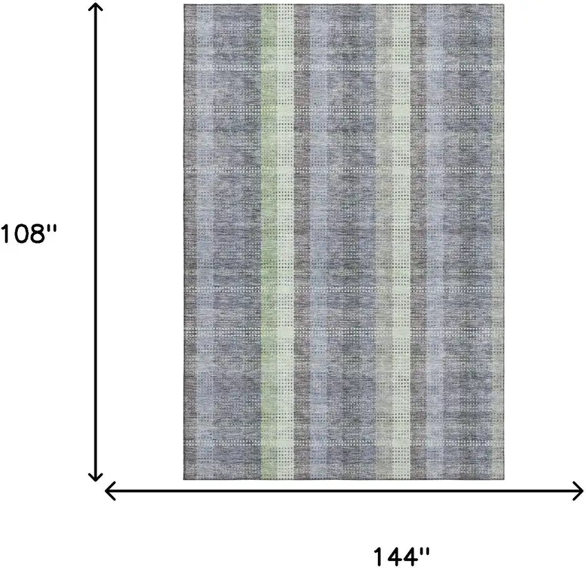 Pewter Gray And Green Plaid Washable Area Rug With UV Protection Photo 9