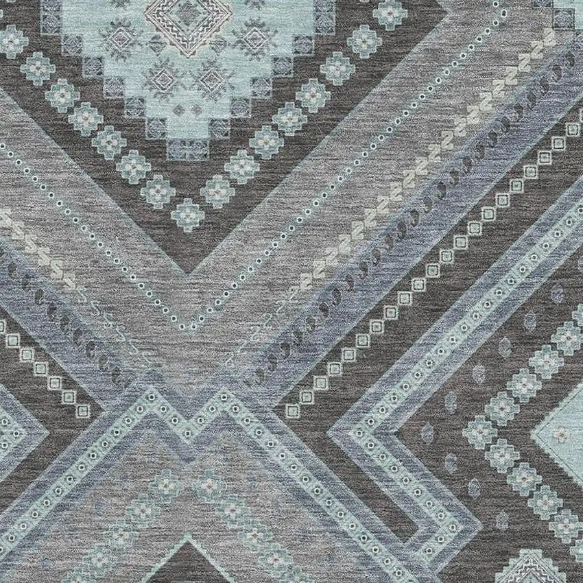 Pewter Gray And Ivory Tribal Washable Area Rug With UV Protection Photo 2