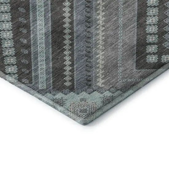 Pewter Gray And Ivory Tribal Washable Area Rug With UV Protection Photo 7