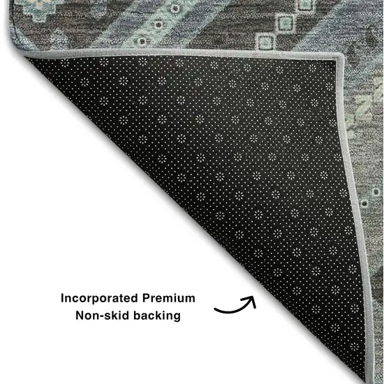 Pewter Gray And Ivory Tribal Washable Area Rug With UV Protection Photo 6