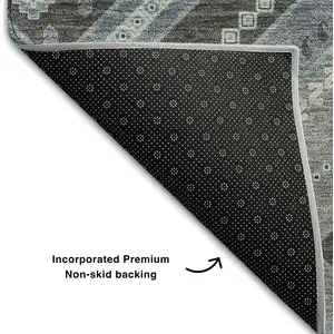 Photo of Pewter Gray And Ivory Tribal Washable Area Rug With UV Protection