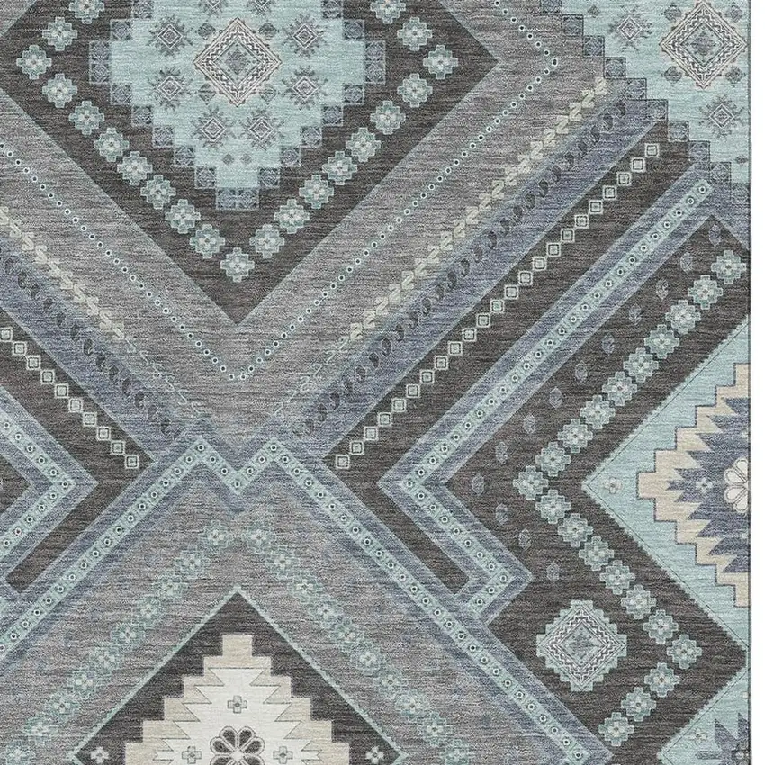 Pewter Gray And Ivory Tribal Washable Area Rug With UV Protection Photo 3