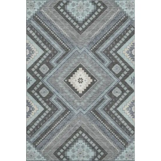 Pewter Gray And Ivory Tribal Washable Area Rug With UV Protection Photo 1