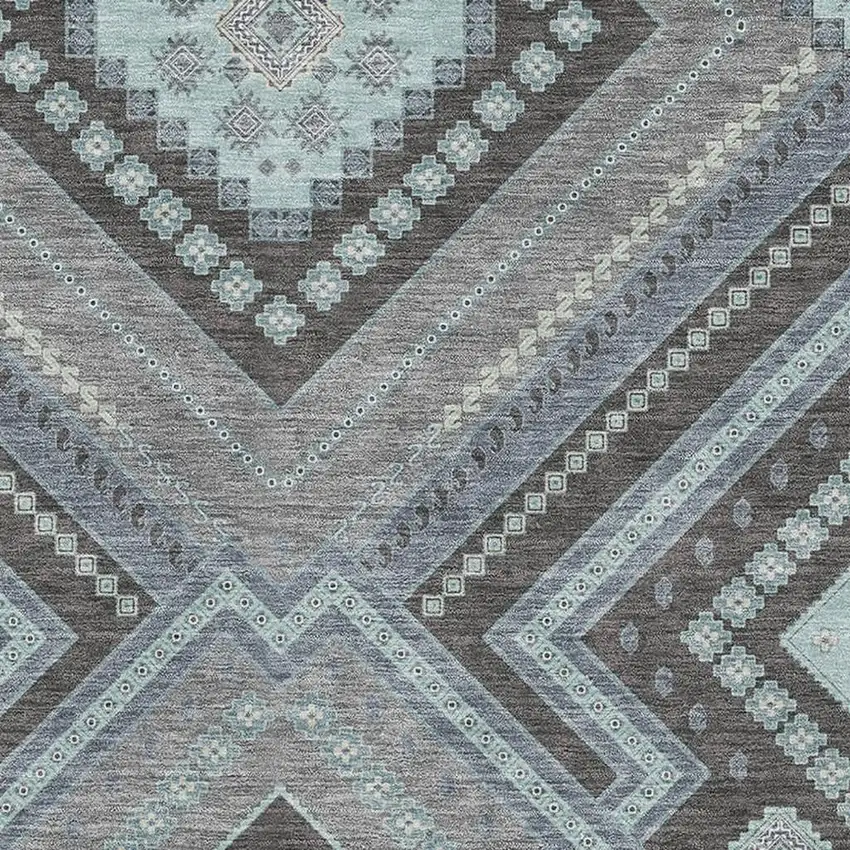 Pewter Gray And Ivory Tribal Washable Area Rug With UV Protection Photo 2