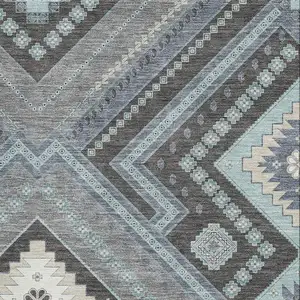 Photo of Pewter Gray And Ivory Tribal Washable Area Rug With UV Protection