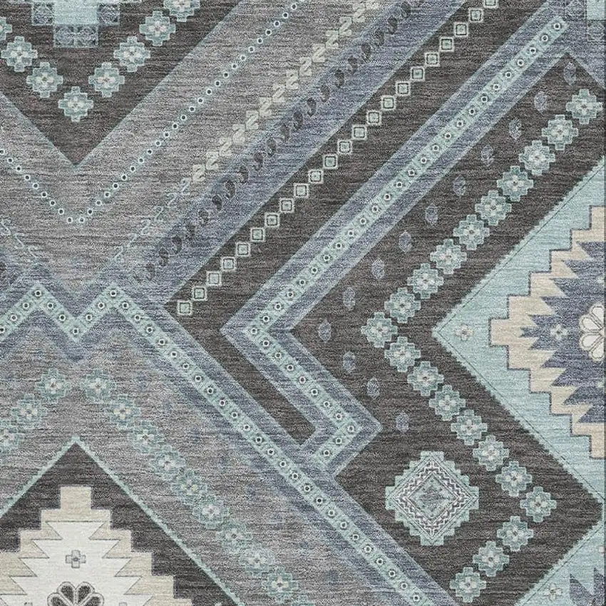 Pewter Gray And Ivory Tribal Washable Area Rug With UV Protection Photo 2