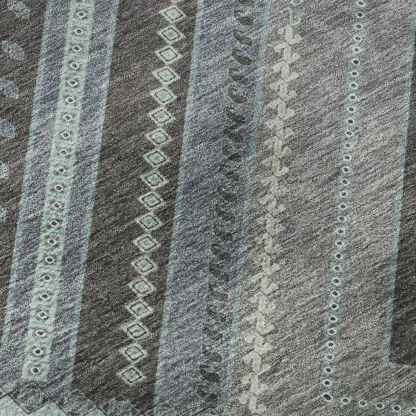 Pewter Gray And Ivory Tribal Washable Area Rug With UV Protection Photo 9