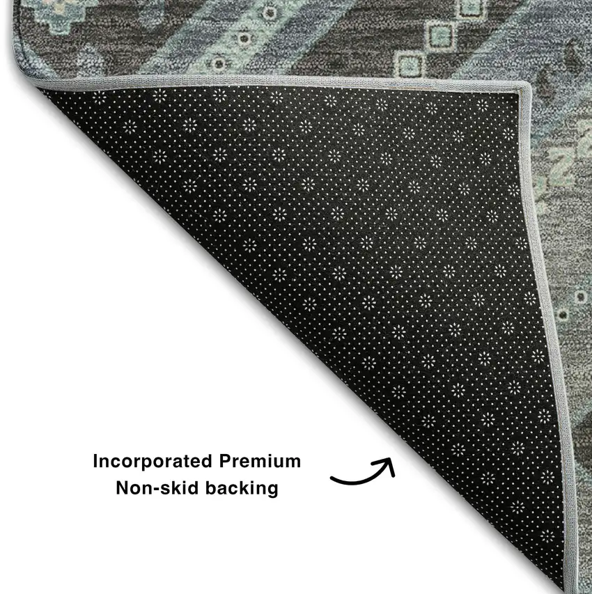 Pewter Gray And Ivory Tribal Washable Area Rug With UV Protection Photo 6