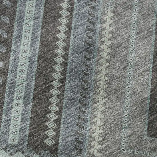 Pewter Gray And Ivory Tribal Washable Area Rug With UV Protection Photo 9
