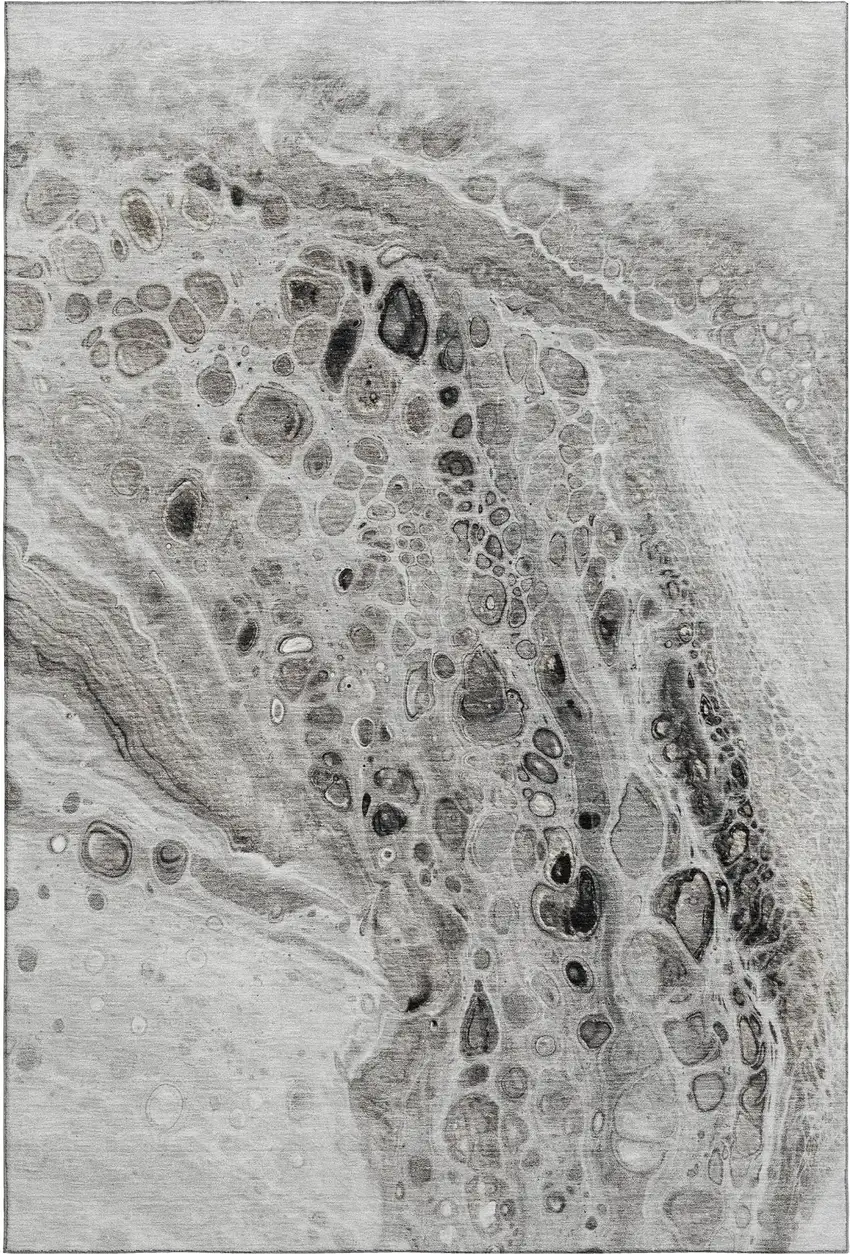 Pewter Gray And Silver Abstract Washable Area Rug With UV Protection Photo 1