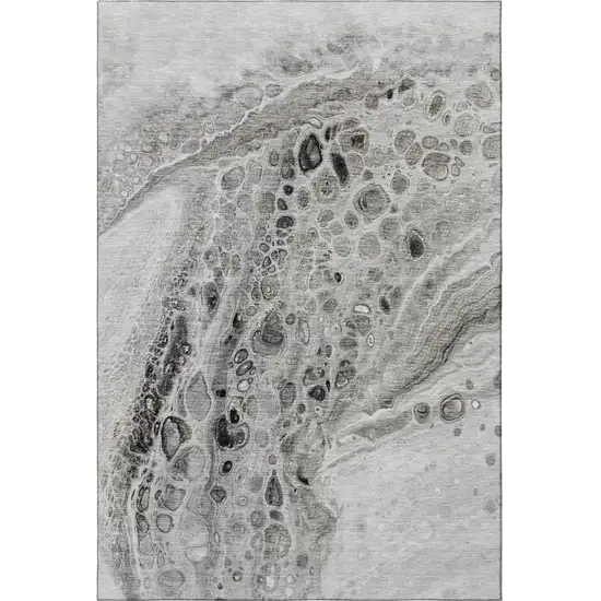 Pewter Gray And Silver Abstract Washable Area Rug With UV Protection Photo 4