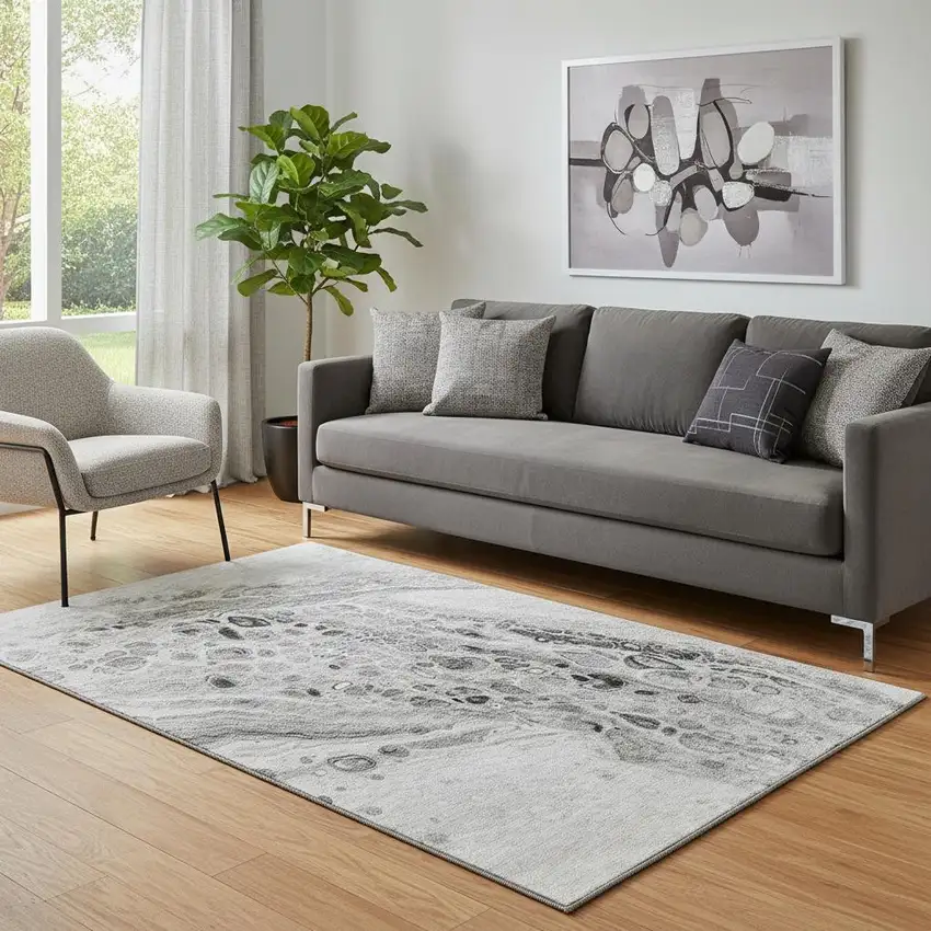 Pewter Gray And Silver Abstract Washable Area Rug With UV Protection Photo 2