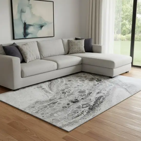 Pewter Gray And Silver Abstract Washable Area Rug With UV Protection Photo 2