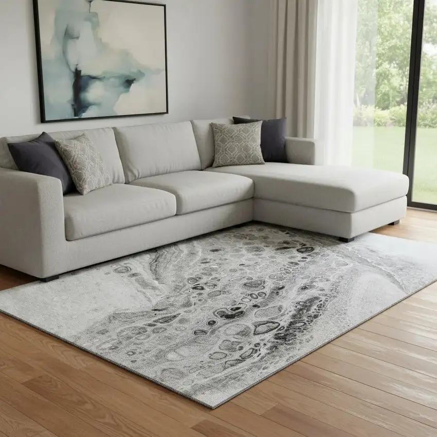 Pewter Gray And Silver Abstract Washable Area Rug With UV Protection Photo 2