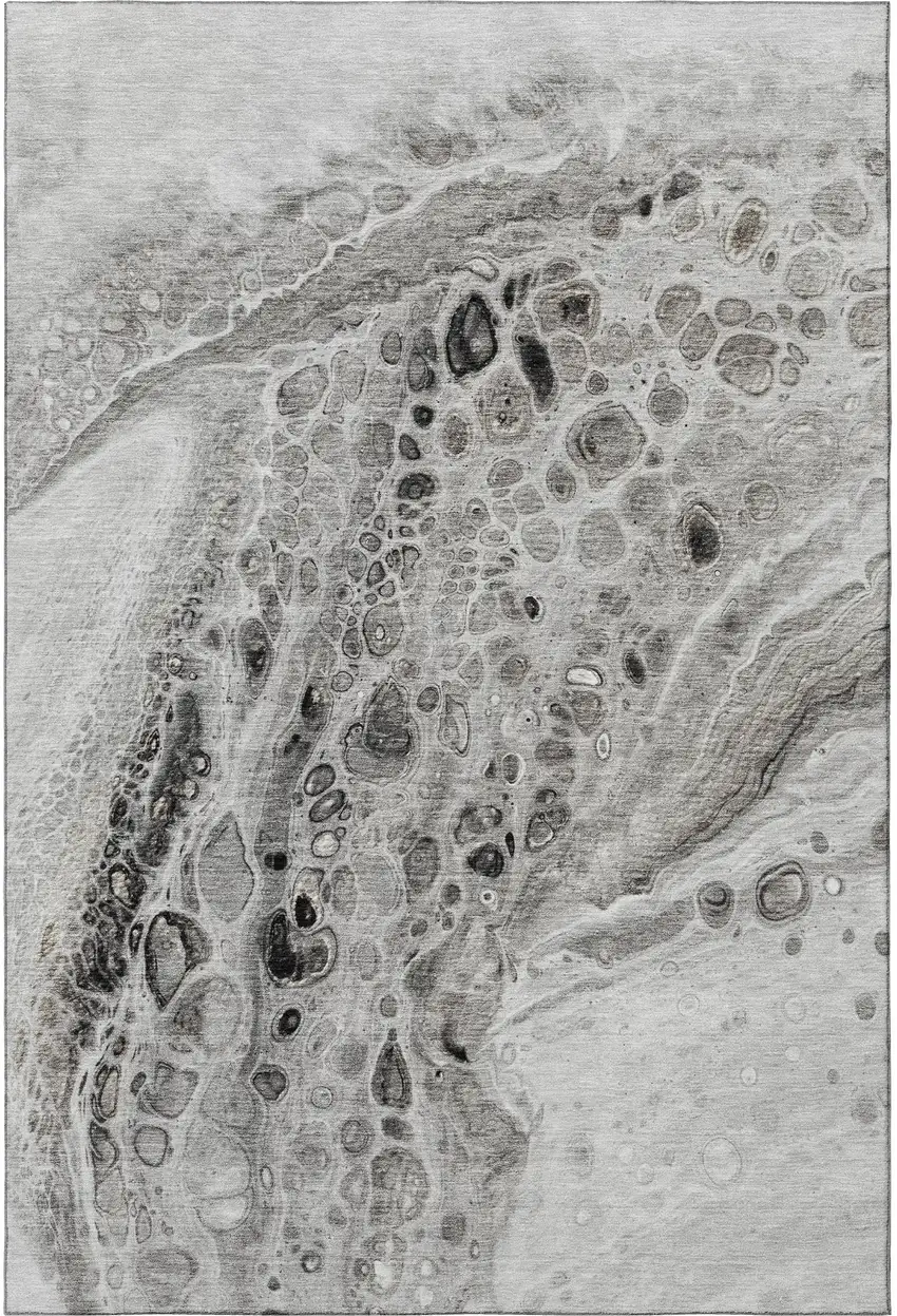 Pewter Gray And Silver Abstract Washable Area Rug With UV Protection Photo 4