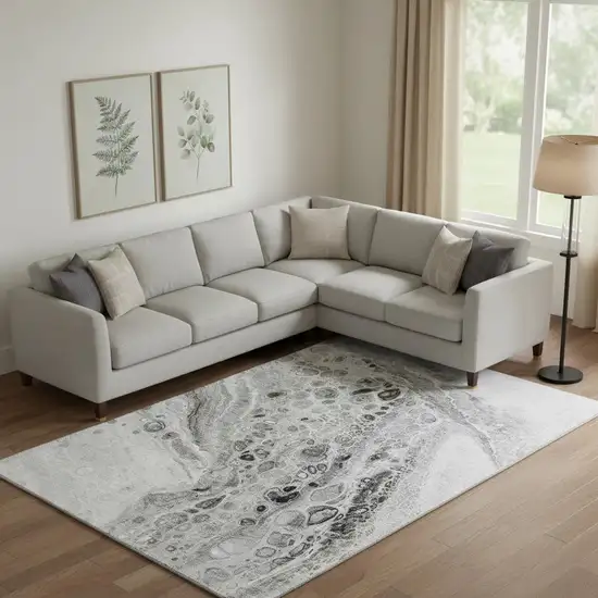 Pewter Gray And Silver Abstract Washable Area Rug With UV Protection Photo 2