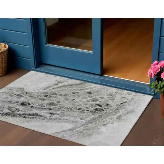 Pewter Gray And Silver Abstract Washable Indoor Outdoor Area Rug Photo 2