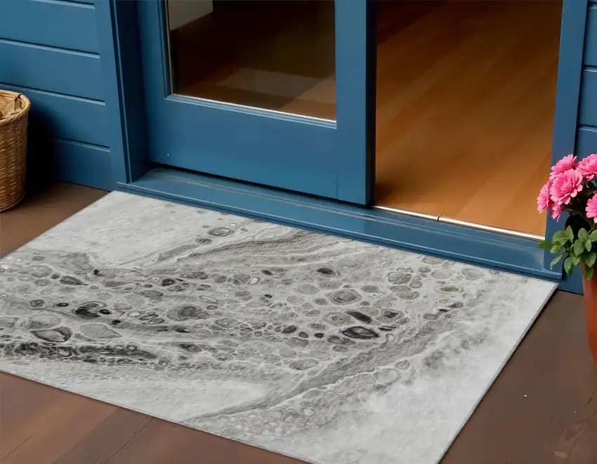 Pewter Gray And Silver Abstract Washable Indoor Outdoor Area Rug Photo 2