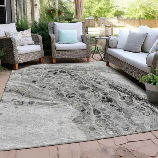 Pewter Gray And Silver Abstract Washable Indoor Outdoor Area Rug Photo 5