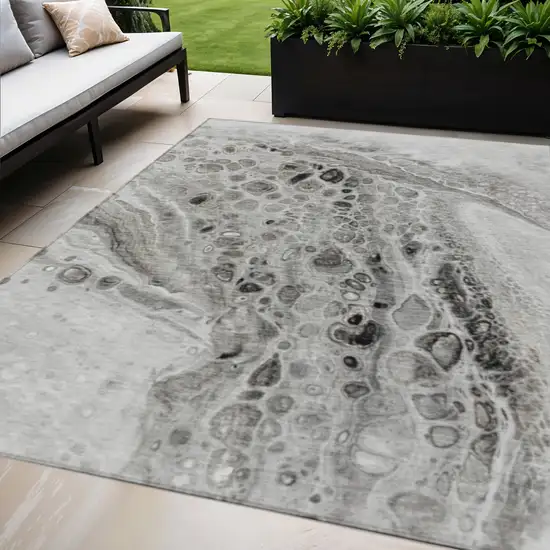 Pewter Gray And Silver Abstract Washable Indoor Outdoor Area Rug Photo 2