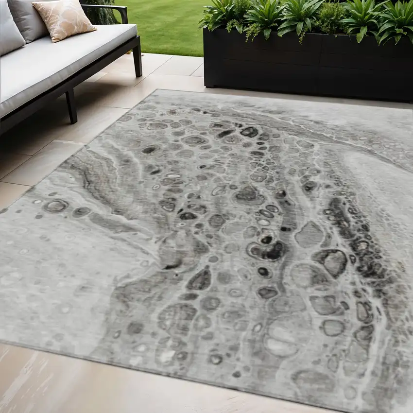 Pewter Gray And Silver Abstract Washable Indoor Outdoor Area Rug Photo 2