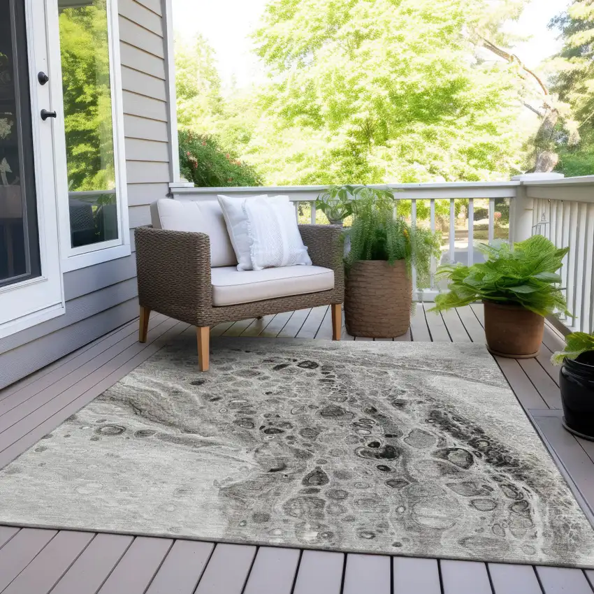 Pewter Gray And Silver Abstract Washable Indoor Outdoor Area Rug Photo 8