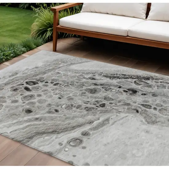 Pewter Gray And Silver Abstract Washable Indoor Outdoor Area Rug Photo 2