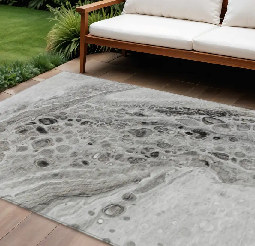 Pewter Gray And Silver Abstract Washable Indoor Outdoor Area Rug Photo 2