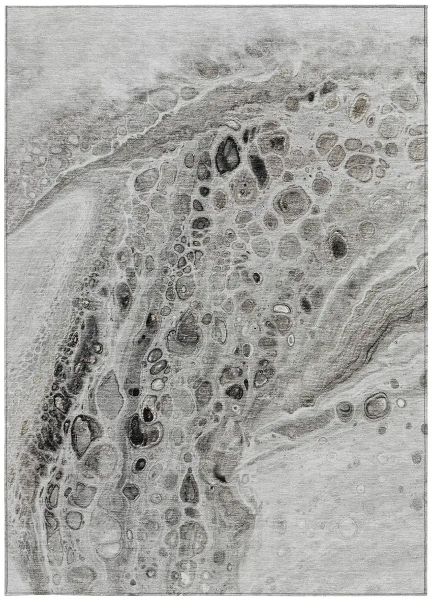 Pewter Gray And Silver Abstract Washable Indoor Outdoor Area Rug Photo 4