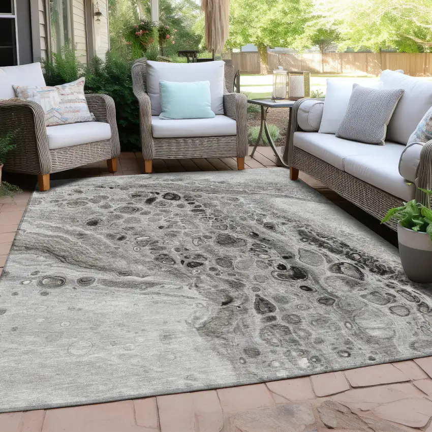 Pewter Gray And Silver Abstract Washable Indoor Outdoor Area Rug Photo 5