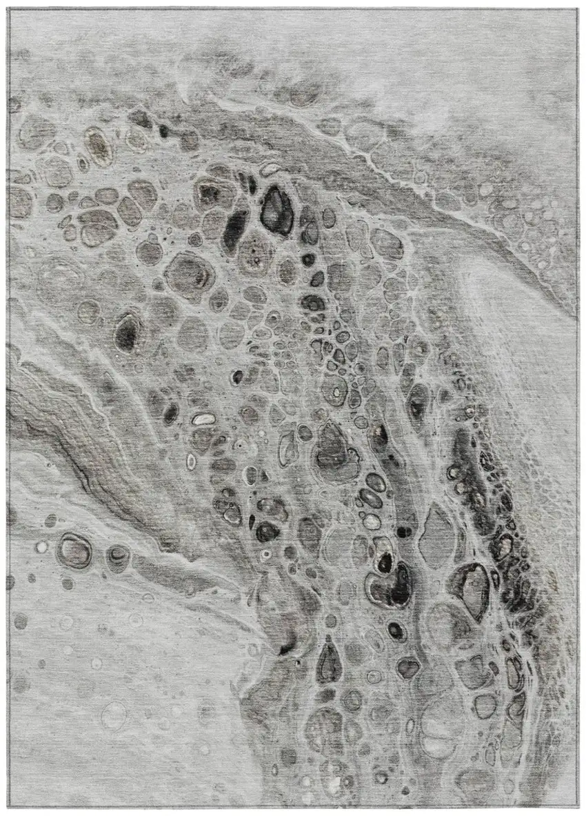 Pewter Gray And Silver Abstract Washable Indoor Outdoor Area Rug Photo 1