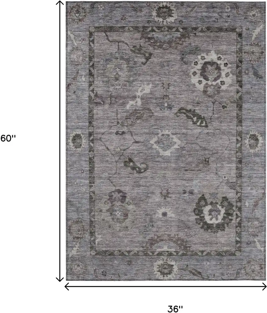Pewter Gray And Silver Floral Medallion Washable Indoor Outdoor Area Rug Photo 3