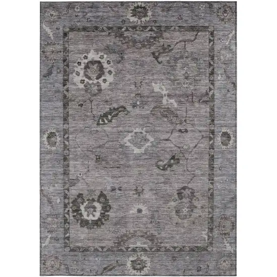 Pewter Gray And Silver Floral Medallion Washable Indoor Outdoor Area Rug Photo 5