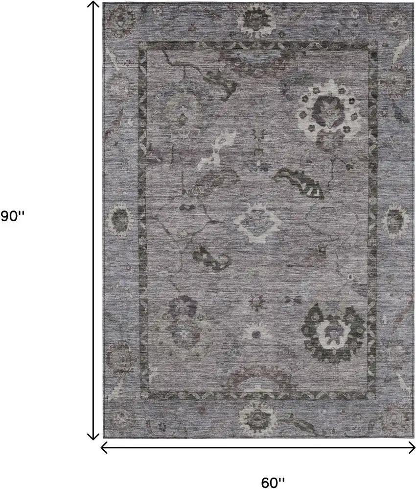 Pewter Gray And Silver Floral Medallion Washable Indoor Outdoor Area Rug Photo 3