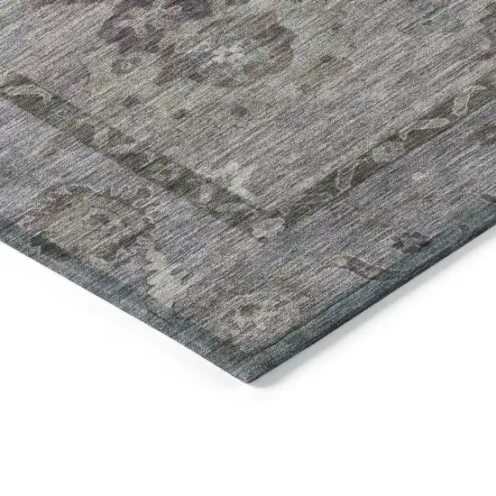 Pewter Gray And Silver Floral Medallion Washable Indoor Outdoor Area Rug Photo 6