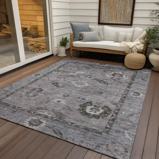Pewter Gray And Silver Floral Medallion Washable Indoor Outdoor Area Rug Photo 9