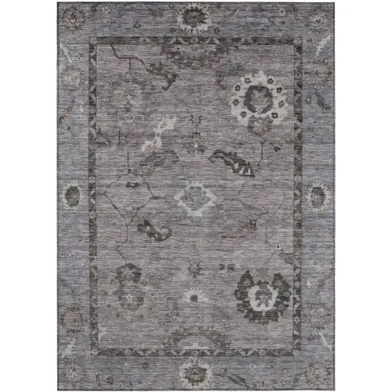 Pewter Gray And Silver Floral Medallion Washable Indoor Outdoor Area Rug Photo 2