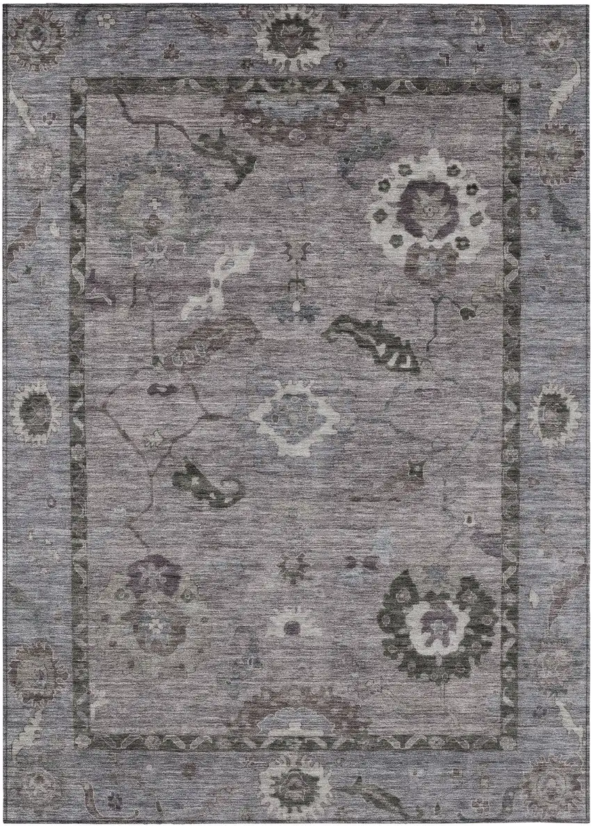 Pewter Gray And Silver Floral Medallion Washable Indoor Outdoor Area Rug Photo 2