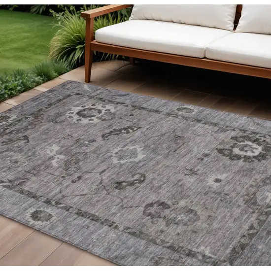 Pewter Gray And Silver Floral Medallion Washable Indoor Outdoor Area Rug Photo 1