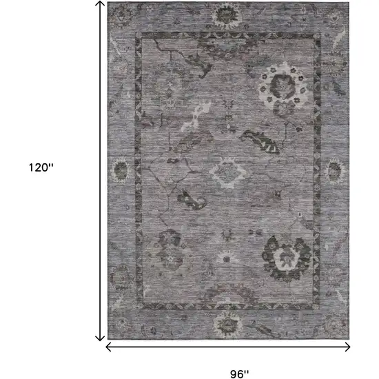 Pewter Gray And Silver Floral Medallion Washable Indoor Outdoor Area Rug Photo 3