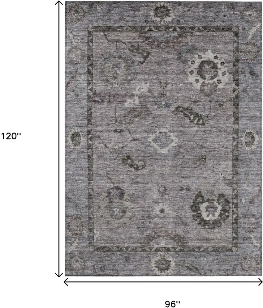 Pewter Gray And Silver Floral Medallion Washable Indoor Outdoor Area Rug Photo 3
