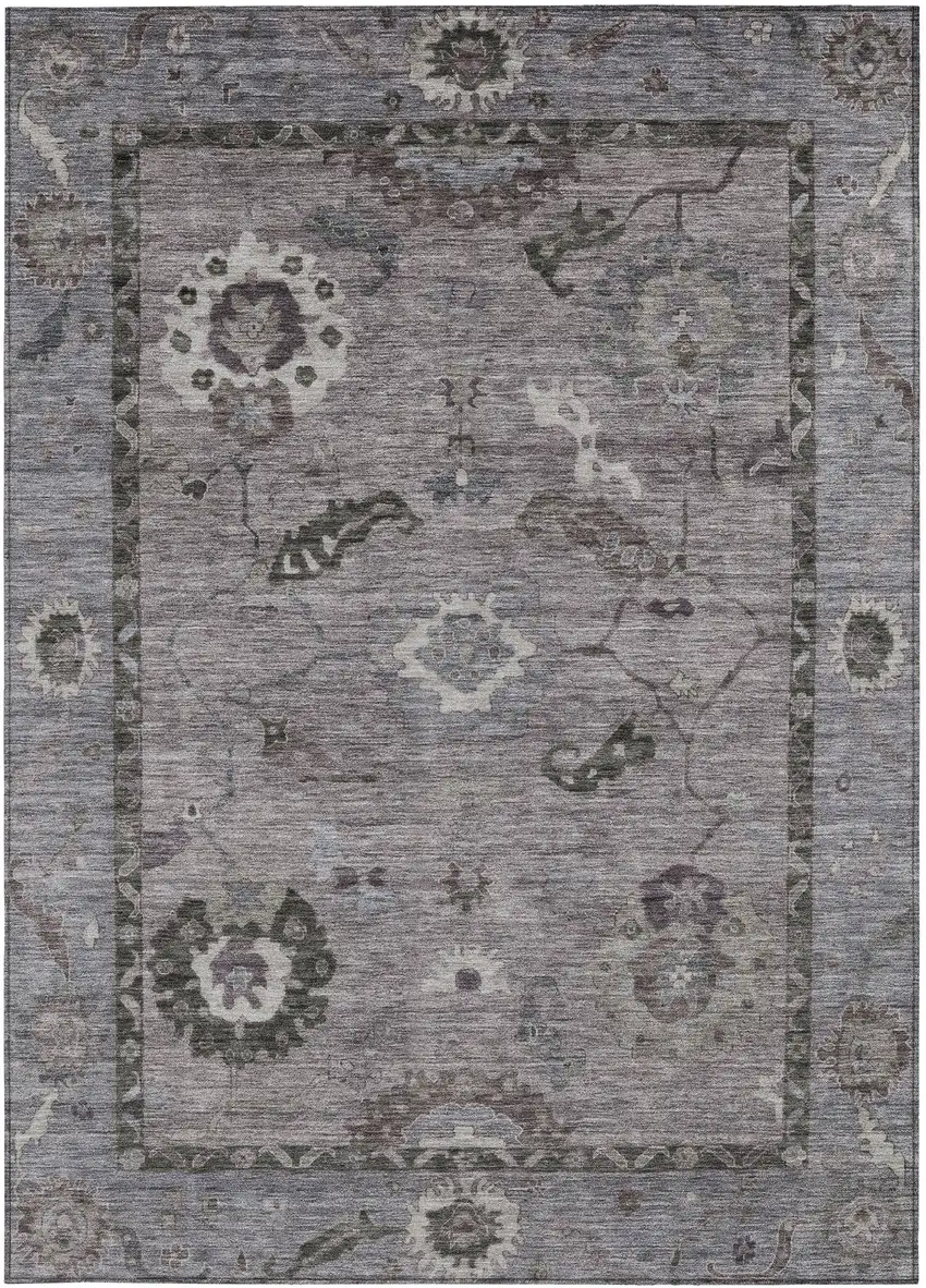 Pewter Gray And Silver Floral Medallion Washable Indoor Outdoor Area Rug Photo 5