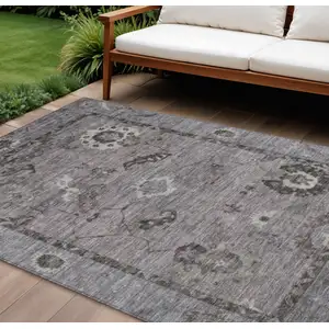 Photo of Pewter Gray And Silver Floral Medallion Washable Indoor Outdoor Area Rug