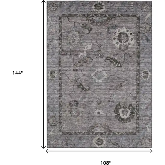 Pewter Gray And Silver Floral Medallion Washable Indoor Outdoor Area Rug Photo 3